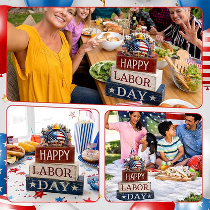 Moucuny 4 Pcs Labor Day Table Decoration Patriotic Worker Wooden Stacked Block - Image 5
