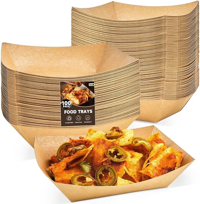 ZORRITA Paper Food Trays, 3 Lb, 100 Pack | Disposable, Kraft Paper, Nacho Trays by ZORRITA