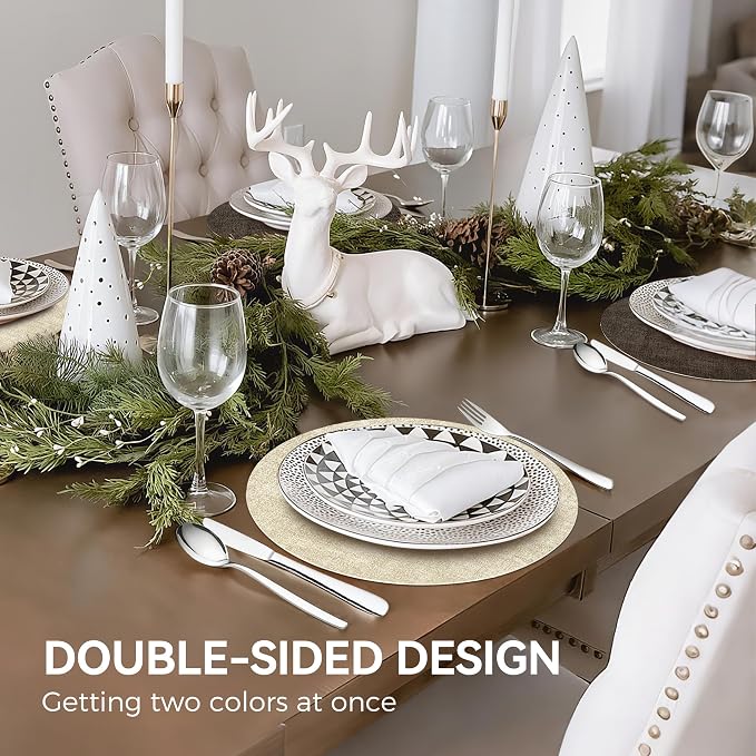 NCUE 13" Faux Leather Round Placemats Set of 4, Reversible Dual-Color | - Image 6