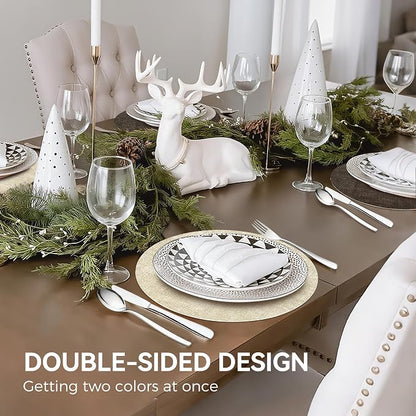 NCUE 13" Faux Leather Round Placemats Set of 4, Reversible Dual-Color | - Image 6