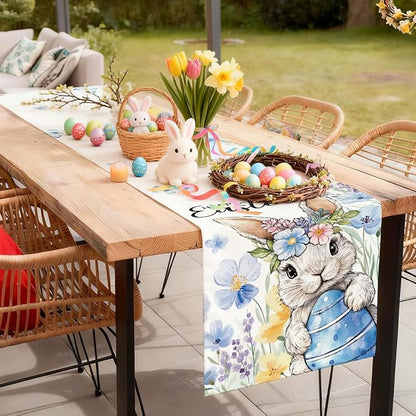 Happy Easter Bunny Table Runner, Egg Flowers Burlap Table Runners, Spring - Image 5