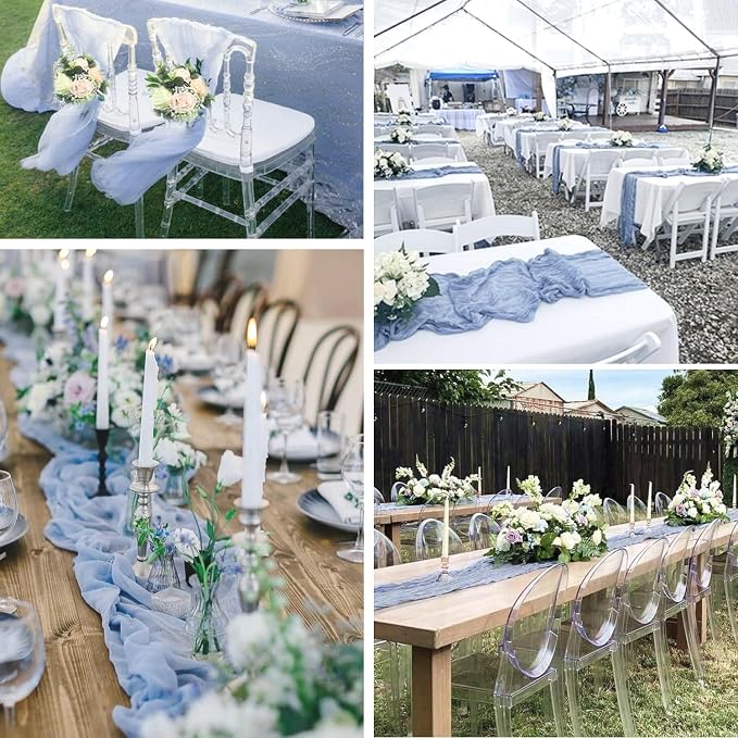 12 Pack Dusty Blue Cheesecloth Table Runners 35x120 Inch, Semi Sheer Boho Gauze - Image 5
