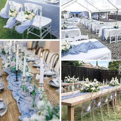 12 Pack Dusty Blue Cheesecloth Table Runners 35x120 Inch, Semi Sheer Boho Gauze - Image 5