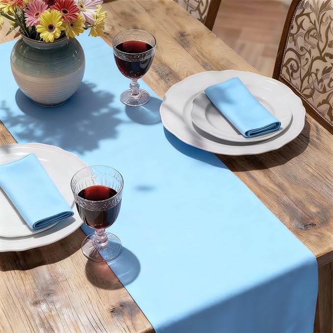 MEANMOY Baby Blue Table Runner 108 Inches Long Waterproof Table Runners | - Image 6