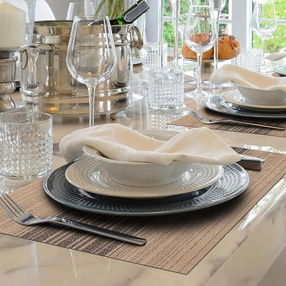 Winknowl Placemats Set of 8, Washable Vinyl Woven Placemats, Heat Resistant & Wipeable Table Mats for Kitchen Dining Table (Brown)