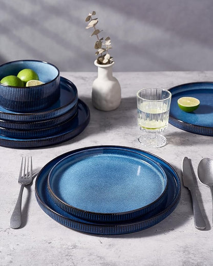 famiware Star Dinner Plates for 6, 10 inches Plate Set, Scratch Resistant, Stoneware Dinnerware, Kitchen Modern Rustic Serving Dishes, Nebulas Blue