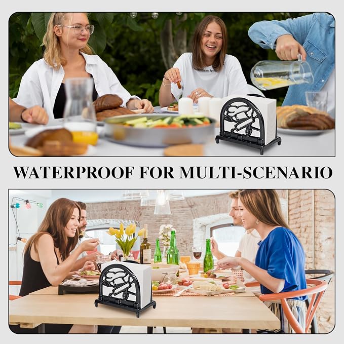 JOGREFUL Cast Iron Napkin Holder, Kitchen Organizer Chef Tool Pattern Black | - Image 5