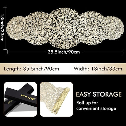 FAVE Gold Small Table Runner 36 Inch Dresser Vinyl Runner | Heat Resistant - Image 3