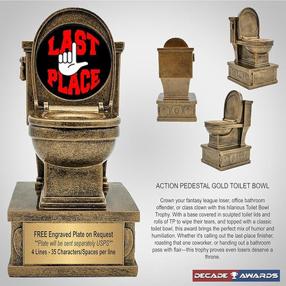 Decade Awards Action Pedestal Gold Toilet Bowl Trophy with Optional Inserts - Custom Engraved Plate On Request (7 Inch Tall)