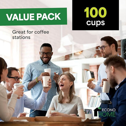 EconoHome 8 oz 100 Pack Disposable Coffee Paper Cups - Image 2