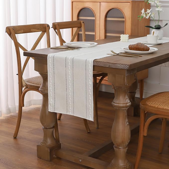 Gernaice Boho Table Runner, Rustic Cotton Linen Farmhouse Table Runners by Gernaice