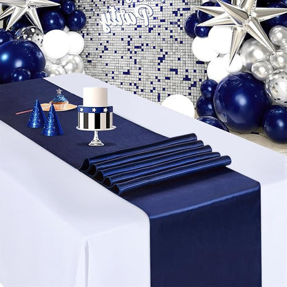 Navy Blue Satin Table Runners 12x108 inch 5 Pcs Bright Satin Silk Fabric | - Image 4
