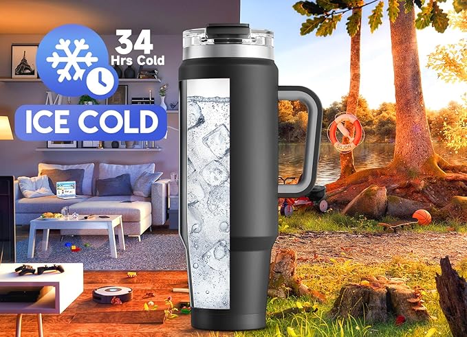 Meoky 40 oz Tumbler with Handle and Straw, Insulated Tumbler with Lid and Straw - Image 2