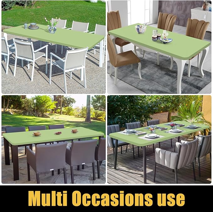 Smiry Rectangle Picnic Table Cloth, Waterproof Elastic Fitted Tablecloths for 5 Foot Tables, Washable Polyester Table Cover for Camping, Indoor and Outdoor (Sage Green, 30"x60")