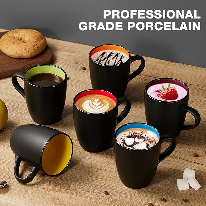 Qipecedm 6 Pack Porcelain Coffee Mugs Set, 12 Ounces Ceramic Coffee Mugs - Image 6