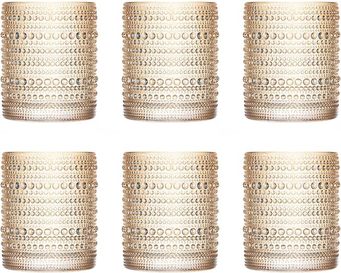 XKXKKE Amber Hobnail Beaded Drinking Glasses Set of 6, 12 oz Vintage Glassware - Image 6