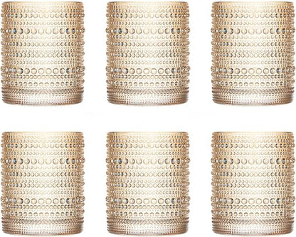 XKXKKE Amber Hobnail Beaded Drinking Glasses Set of 6, 12 oz Vintage Glassware - Image 6