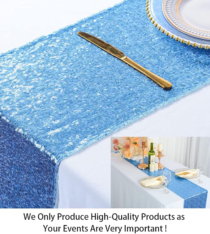 ShiDianYi Baby Blue Sequin Table Runner - Image 2
