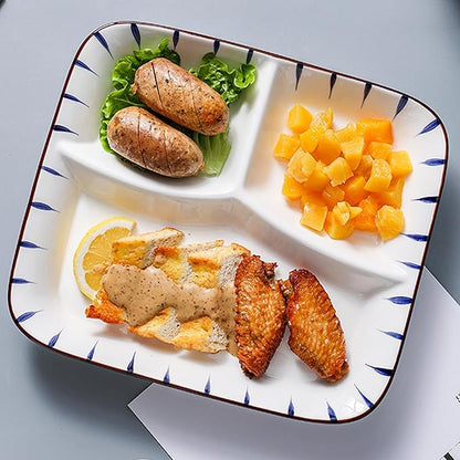 Ceramic Divided Porcelain Dinner Plate - 10 Inch, Breakfast, Lunch, Bowl, Portion Control, Salad - Kitchen Tableware