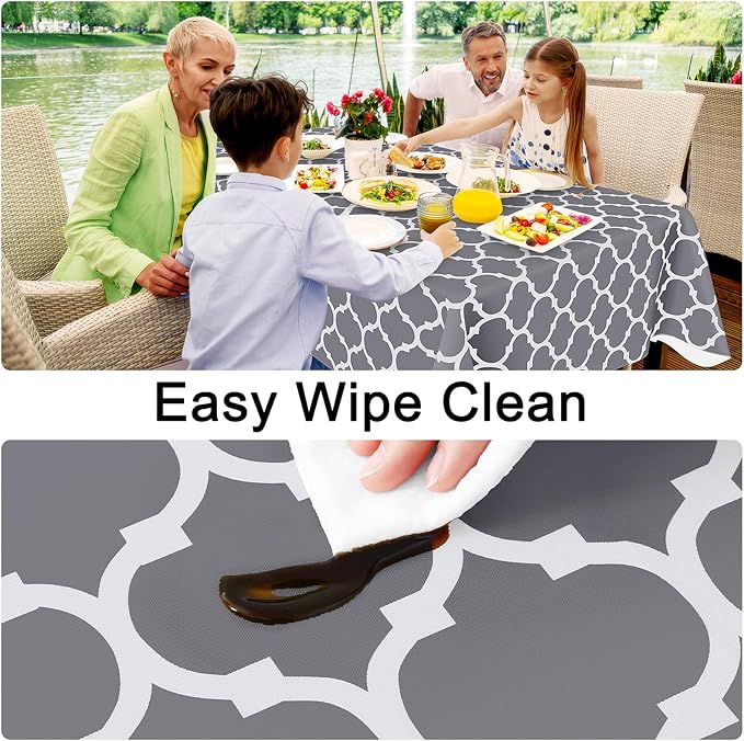 Smiry Rectangle Table Cloth, Waterproof Vinyl Tablecloths with Flannel Backing for Rectangle Tables, Wipeable Spillproof Plastic Tablecloth for Dining, Camping, Indoor and Outdoor (54"x78", Grey)
