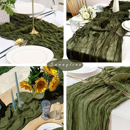 6 Pieces 10FT Olive Green Cheesecloth Table Runner Boho Gauze Fabric Runner - Image 6