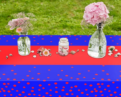 Oudain 3 Pcs Blue and Red Tablecloth for Parties Plastic Dot Tablecloths Printed Table Runner Waterproof Disposable Rectangle Table Cover for Christmas Birthday Wedding Party, 54" x 108"