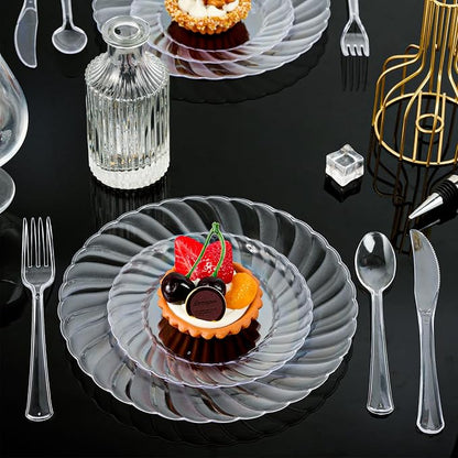 FOCUSLINE 100 Count 6 Inch Clear Plastic Plates, Disposable Heavy Duty Salad - Image 5
