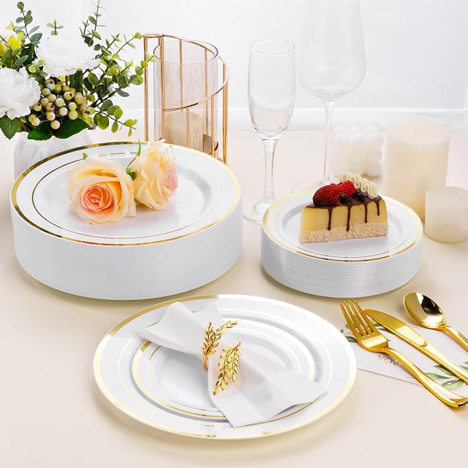 BESTSTAR 7 Inch White with Gold Rim Plastic Plates | 100PCS Disposable - Image 6