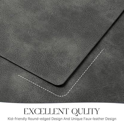 MOSAYT Vinyl Placemats Set of 4-12 X 17 Inch - Faux Leather 100% Waterproof Oil-Proof Wipeable PU Place Mats, Heat Resistant Reversible Table Mats for Kitchen, Dining, Outdoor (Dark Grey)