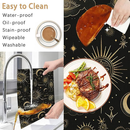 Placemats Set of 6,Moon Sun Table Mats,Vintage Boho Washable Linen Table Mats,Non-Slip Heat Resistant Placemats for Party Kitchen Dining Indoor Outdoor 12"x18"
