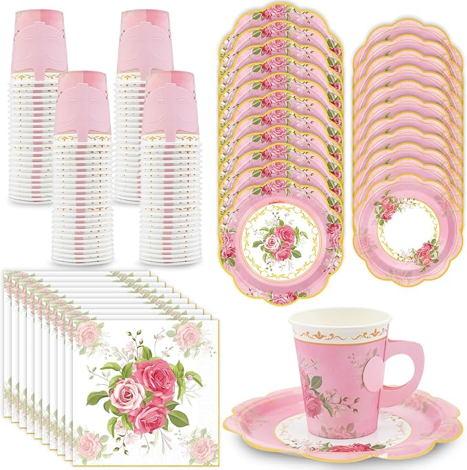 200Pcs Floral Tea Cups and Saucers by EggSun