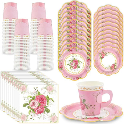 200Pcs Floral Tea Cups and Saucers by EggSun