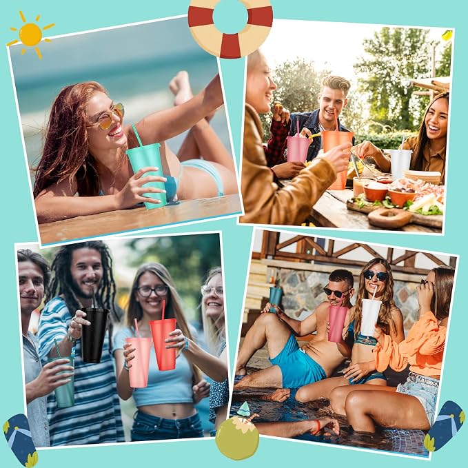 24 Pack Plastic Tumblers with Lids and Straw, Reusable Cups with Lids and - Image 7