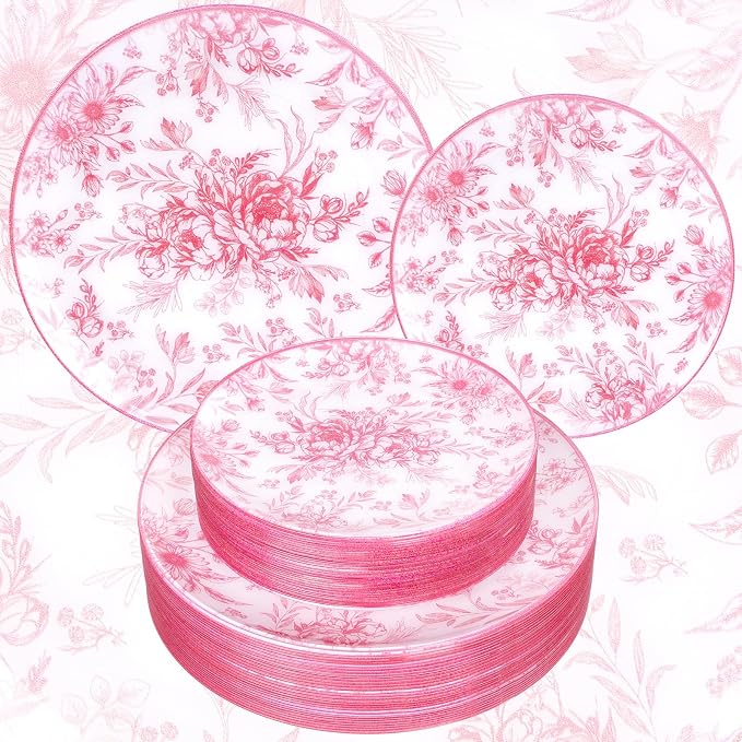 60PCS Pink Plastic Plates by Joyido