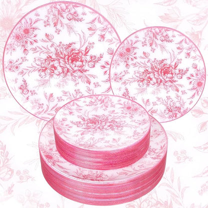 60PCS Pink Plastic Plates by Joyido