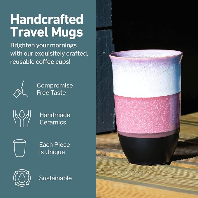 NOVA CERAMICS Coffee Travel Mug – Reusable Coffee Cup – Microwave & Dishwasher - Image 2