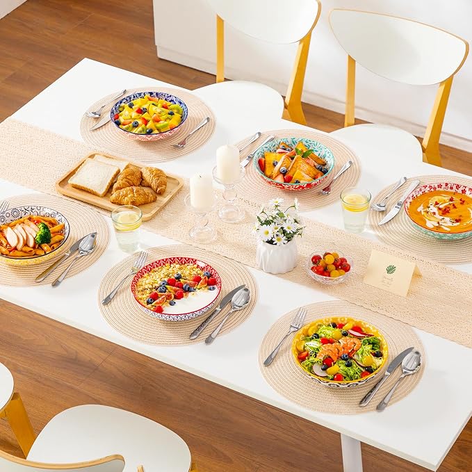 vancasso 8.5" Pasta Bowls Set of 6, 40 oz Porcelain Shallow Salad Bowls - Image 6