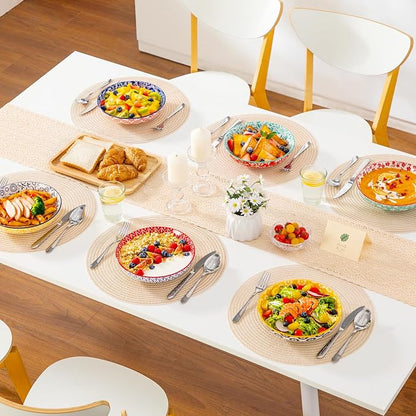 vancasso 8.5" Pasta Bowls Set of 6, 40 oz Porcelain Shallow Salad Bowls - Image 6