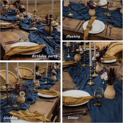 12 Pack Cheesecloth Table Runner 35x72 Inch Boho Gauze Table Runner Rustic Cheese Cloth Long Romantic Table Runners for Wedding Bridal Shower Birthday Party Table Decor (Navy Blue)