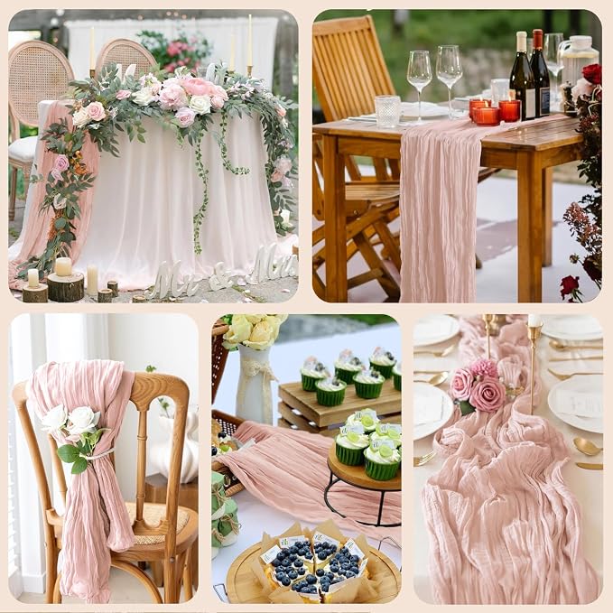 Cheesecloth Table Runner Dusty Pink 10FT Boho Gauze, 2 Pack | 120 Inch Cheese - Image 7