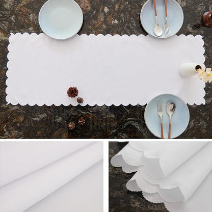 Small Solid White Farmhouse Scalloped Table Runner 13 x 36 Inchs | Washable - Image 5