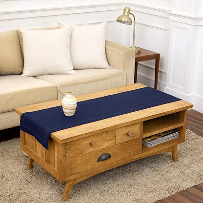 Solino Home 100% Pure Linen Table Runner Navy, Classic Hemstitch 14 x 48 in | by SolinoHome