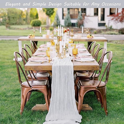 12 Pack Boho Gauze Table Runner - 35x72 Inch Rustic Cheese Cloth Long Table Runner for Wedding, Bridal Shower, Birthday Party Decor (White)