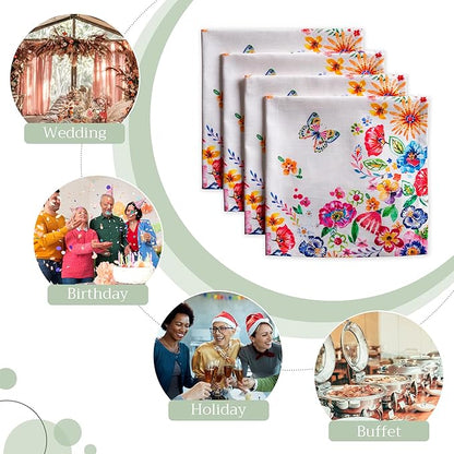 Maison d' Hermine Cloth Napkins Set of 4 100% Cotton Everyday Reusable Square Napkins Cloth Washable Dinner Wedding Valentines Day Decorations Spring/Summer (Happy Florals - High Summer, 20" x 20")