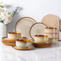 LeRatio Ceramic Dinnerware Sets for 6,Poreclain Plates and Bowls Sets,Handmade Reactive Glaze Dishes Set,Chip Resistant and Scratch Resistant | Oven&Dishwasher & Microwave Safe)-Kahki(18PCS)
