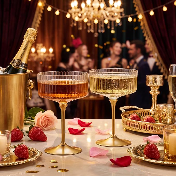 LIYH 20pcs Plastic Martini Glasses Disposable 10 Oz Clear and Gold Plastic Cups - Image 2