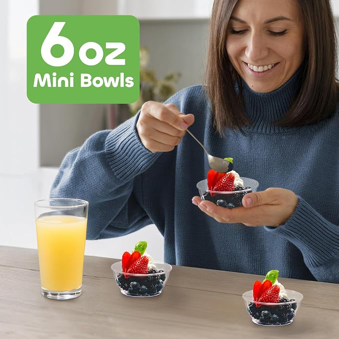 6 Oz Clear Mini Plastic Dessert Bowls Disposable Serving Bowls | Premium Hard - Image 2