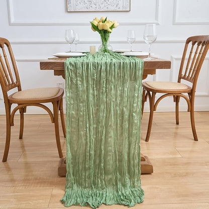 Asee'm 2pcs Sage Green Cheesecloth Table Runner Summer 10FT Gauze Sheer | Boho - Image 6