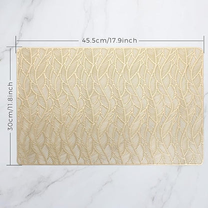 Evevda Gold Rectangle Vinyl Placemats for Dinner Table Set of 6 Wipeable 6Pcs Table Mats Metallic Plastic Place Mats for Wedding Annersary Dinner Table Decoration Mats(17.9x11.8inch/45.5x30cm)