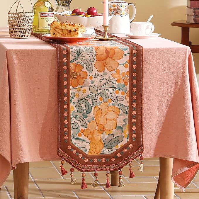 bilin gaier Designer Vintage Orange Floral Small Table Runner, French Farmhouse - Image 6